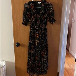 Piper and Scoot Nursing-Friendly Burnt Velvet Ruched-Waist Dress